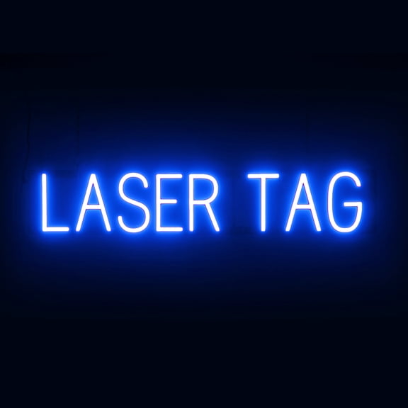 SpellBrite LASER TAG LED Sign for Business. 33.6" x 6.3" Blue LASER TAG Sign Has Neon Sign Look With Energy Efficient LED Light Source. Visible from 500+ Feet, 8 Animation Settings.