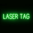 thumbnail image 1 of SpellBrite LASER TAG LED Sign for Business. 33.6" x 6.3" Green LASER TAG Sign Has Neon Sign Look With Energy Efficient LED Light Source. Visible from 500+ Feet, 8 Animation Settings., 1 of 4