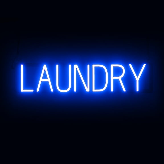 SpellBrite LAUNDRY LED Sign for Business. 28.4" x 6.3" Blue LAUNDRY Sign Has Neon Sign Look With Energy Efficient LED Light Source. Visible from 500+ Feet, 8 Animation Settings.