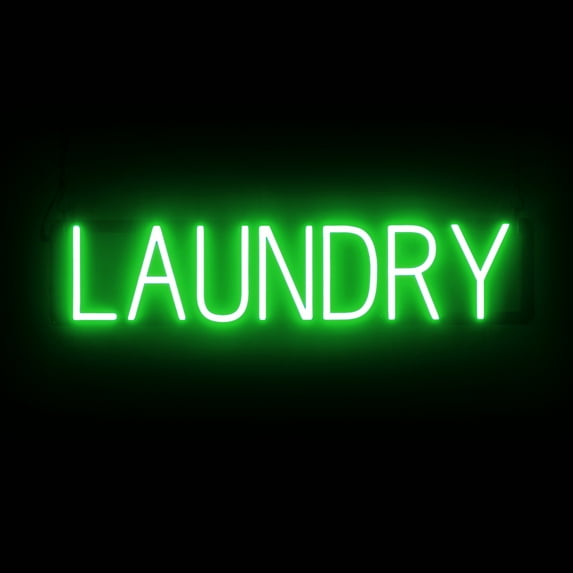 SpellBrite LAUNDRY LED Sign for Business. 28.4" x 6.3" Green LAUNDRY Sign Has Neon Sign Look With Energy Efficient LED Light Source. Visible from 500+ Feet, 8 Animation Settings.