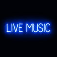 thumbnail image 1 of SpellBrite LIVE MUSIC LED Sign for Business. 32.7" x 6.3" Blue LIVE MUSIC Sign Has Neon Sign Look With Energy Efficient LED Light Source. Visible from 500+ Feet, 8 Animation Settings., 1 of 4