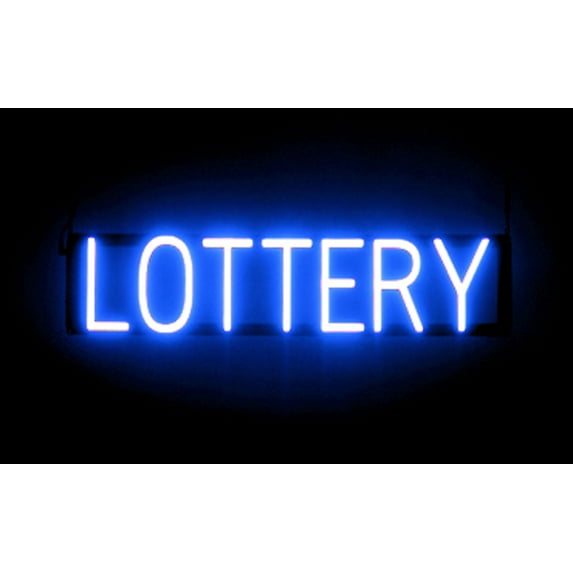 SpellBrite LOTTERY LED Sign for Business. 25.4" x 6.3" Blue LOTTERY Sign Has Neon Sign Look With Energy Efficient LED Light Source. Visible from 500+ Feet, 8 Animation Settings.