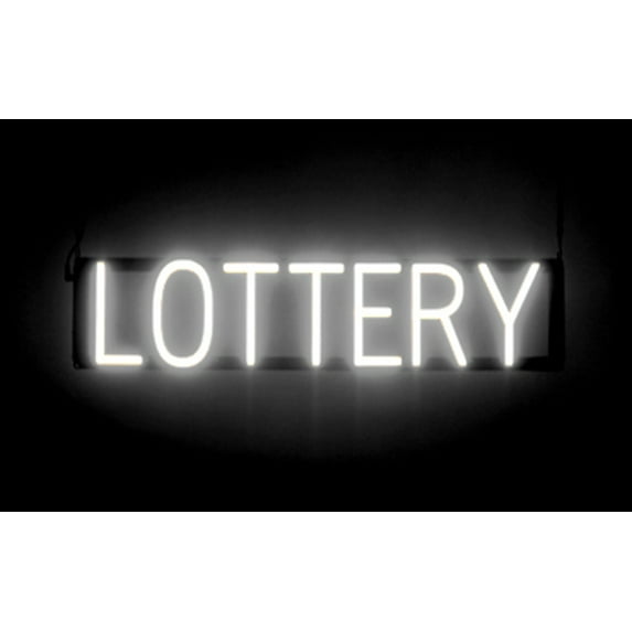 SpellBrite LOTTERY LED Sign for Business. 25.4" x 6.3" White LOTTERY Sign Has Neon Sign Look With Energy Efficient LED Light Source. Visible from 500+ Feet, 8 Animation Settings.