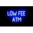thumbnail image 1 of SpellBrite LOW FEE ATM LED Sign for Business. 26.5" x 15.0" Blue LOW FEE ATM Sign Has Neon Sign Look With Energy Efficient LED Light Source. Visible from 500+ Feet, 8 Animation Settings., 1 of 4