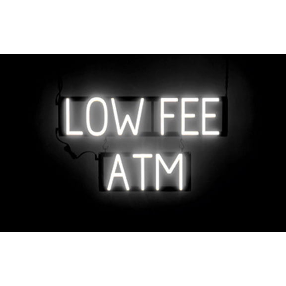 SpellBrite LOW FEE ATM LED Sign for Business. 26.5" x 15.0" White LOW FEE ATM Sign Has Neon Sign Look With Energy Efficient LED Light Source. Visible from 500+ Feet, 8 Animation Settings.