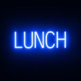 thumbnail image 1 of SpellBrite LUNCH LED Sign for Business. 20.3" x 6.3" Blue LUNCH Sign Has Neon Sign Look With Energy Efficient LED Light Source. Visible from 500+ Feet, 8 Animation Settings., 1 of 4