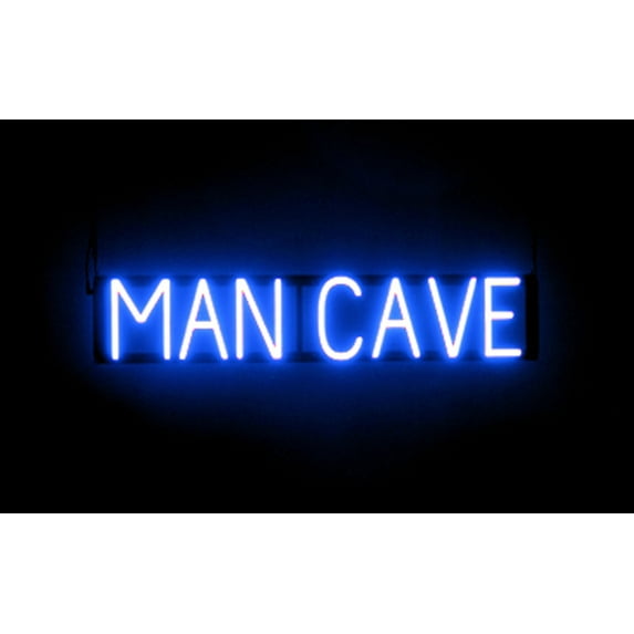 SpellBrite MAN CAVE LED Sign for Business. 32.0" x 6.3" Blue MAN CAVE Sign Has Neon Sign Look With Energy Efficient LED Light Source. Visible from 500+ Feet, 8 Animation Settings.
