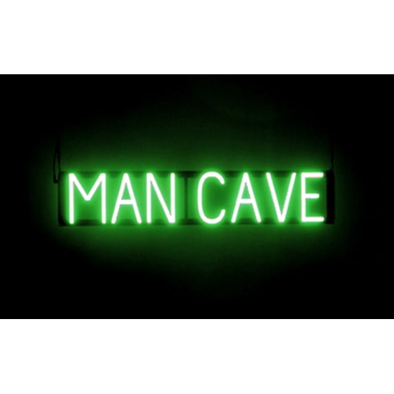 SpellBrite MAN CAVE LED Sign for Business. 32.0" x 6.3" Green MAN CAVE Sign Has Neon Sign Look With Energy Efficient LED Light Source. Visible from 500+ Feet, 8 Animation Settings.