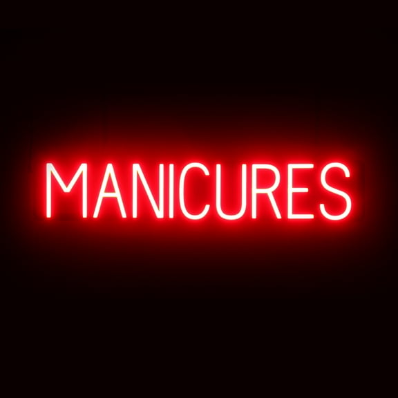 SpellBrite MANICURES LED Sign for Business. 33.9" x 6.3" Red MANICURES Sign Has Neon Sign Look With Energy Efficient LED Light Source. Visible from 500+ Feet, 8 Animation Settings.