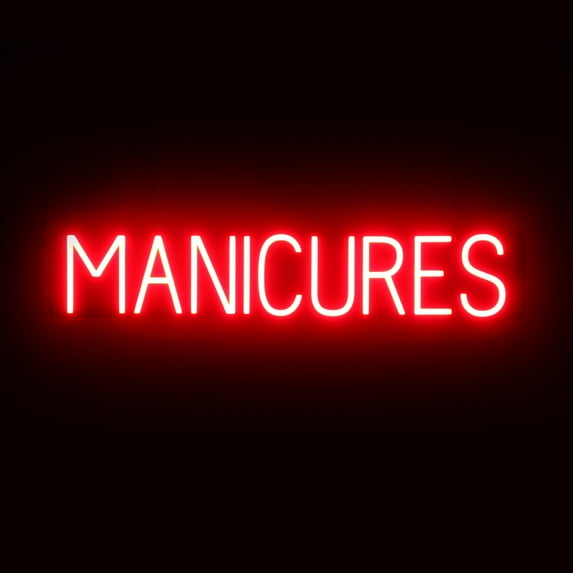 SpellBrite MANICURES LED Sign for Business. 33.9" x 6.3" Red MANICURES Sign Has Neon Sign Look With Energy Efficient LED Light Source. Visible from 500+ Feet, 8 Animation Settings.