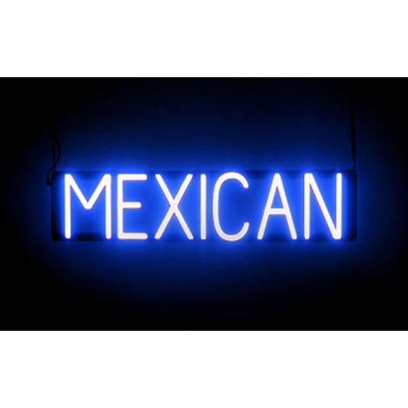 SpellBrite MEXICAN LED Sign for Business. 26.9" x 6.3" Blue MEXICAN Sign Has Neon Sign Look With Energy Efficient LED Light Source. Visible from 500+ Feet, 8 Animation Settings.