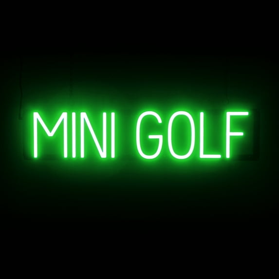 SpellBrite MINI GOLF LED Sign for Business. 28.9" x 6.3" Green MINI GOLF Sign Has Neon Sign Look With Energy Efficient LED Light Source. Visible from 500+ Feet, 8 Animation Settings.