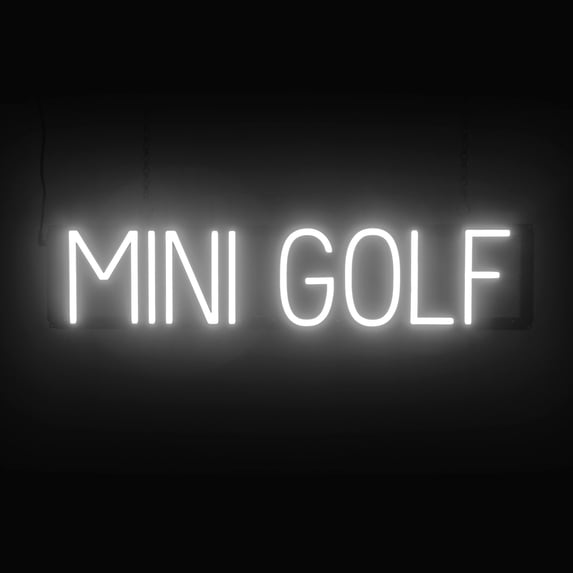 SpellBrite MINI GOLF LED Sign for Business. 28.9" x 6.3" White MINI GOLF Sign Has Neon Sign Look With Energy Efficient LED Light Source. Visible from 500+ Feet, 8 Animation Settings.