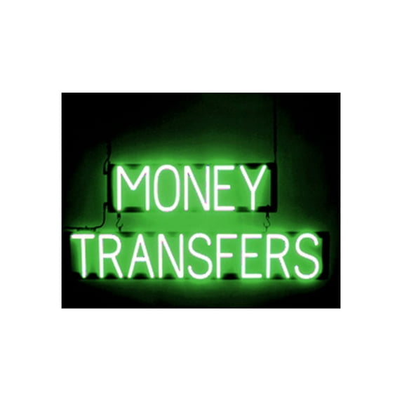 SpellBrite MONEY TRANSFERS LED Sign for Business. 34.8" x 15.0" Green MONEY TRANSFERS Sign Has Neon Sign Look With Energy Efficient LED Light Source. Visible from 500+ Feet, 8 Animation Settings.