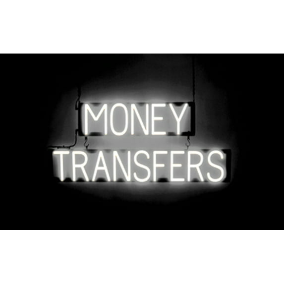 SpellBrite MONEY TRANSFERS LED Sign for Business. 34.8" x 15.0" White MONEY TRANSFERS Sign Has Neon Sign Look With Energy Efficient LED Light Source. Visible from 500+ Feet, 8 Animation Settings.