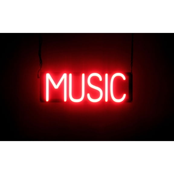 SpellBrite MUSIC LED Sign for Business. 19.1" x 6.3" Red MUSIC Sign Has Neon Sign Look With Energy Efficient LED Light Source. Visible from 500+ Feet, 8 Animation Settings.