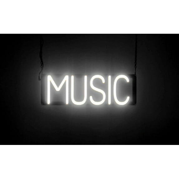 SpellBrite MUSIC LED Sign for Business. 19.1" x 6.3" White MUSIC Sign Has Neon Sign Look With Energy Efficient LED Light Source. Visible from 500+ Feet, 8 Animation Settings.