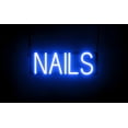 thumbnail image 1 of SpellBrite NAILS LED Sign for Business. 17.9" x 6.3" Blue NAILS Sign Has Neon Sign Look With Energy Efficient LED Light Source. Visible from 500+ Feet, 8 Animation Settings., 1 of 4