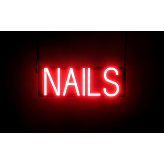 SpellBrite NAILS LED Sign for Business. 17.9" x 6.3" Red NAILS Sign Has Neon Sign Look With Energy Efficient LED Light Source. Visible from 500+ Feet, 8 Animation Settings.