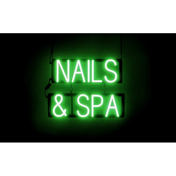 SpellBrite NAILS & SPA LED Sign for Business. 17.9" x 15.0" Green NAILS & SPA Sign Has Neon Sign Look With Energy Efficient LED Light Source. Visible from 500+ Feet, 8 Animation Settings.
