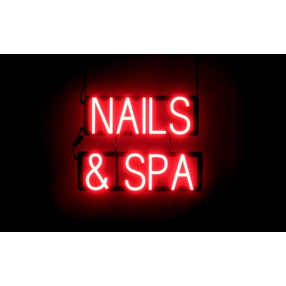 SpellBrite NAILS & SPA LED Sign for Business. 17.9" x 15.0" Red NAILS & SPA Sign Has Neon Sign Look With Energy Efficient LED Light Source. Visible from 500+ Feet, 8 Animation Settings.