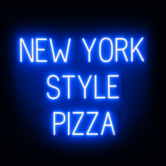 SpellBrite NEW YORK STYLE PIZZA LED Sign for Business. 32.2" x 23.8" Blue NEW YORK STYLE PIZZA Sign Has Neon Sign Look With Energy Efficient LED Light Source. Visible from 500+ Feet, 8 Animations.