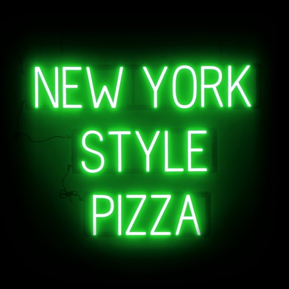 SpellBrite NEW YORK STYLE PIZZA LED Sign for Business. 32.2" x 23.8" Green NEW YORK STYLE PIZZA Sign Has Neon Sign Look With Energy Efficient LED Light Source. Visible from 500+ Feet, 8 Animations.