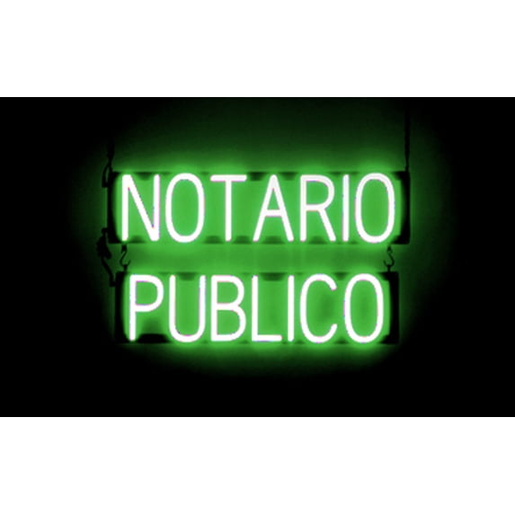 SpellBrite NOTARIO PUBLICO LED Sign for Business. 26.2" x 15.0" Green NOTARIO PUBLICO Sign Has Neon Sign Look With Energy Efficient LED Light Source. Visible from 500+ Feet, 8 Animation Settings.
