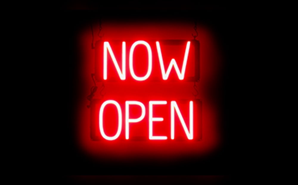 SpellBrite NOW OPEN LED Sign for Business. 16.5" x 15.0" Red NOW OPEN Sign Has Neon Sign Look With Energy Efficient LED Light Source. Visible from 500+ Feet, 8 Animation Settings.