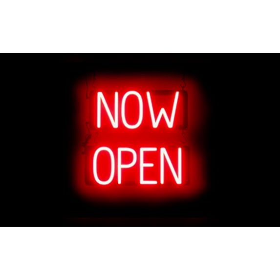SpellBrite NOW OPEN LED Sign for Business. 16.5" x 15.0" Red NOW OPEN Sign Has Neon Sign Look With Energy Efficient LED Light Source. Visible from 500+ Feet, 8 Animation Settings.
