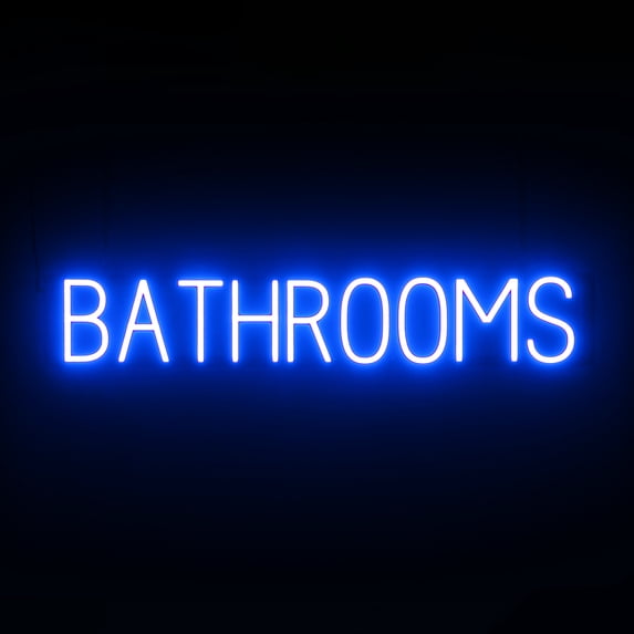 SpellBrite Neon-LED BATHROOMS Sign With Dimming Capability. LED Bathroom Signs for Businesses, Restaurants, and More, 37 inches, Blue