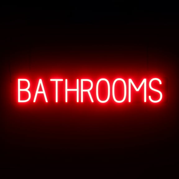 SpellBrite Neon-LED BATHROOMS Sign With Dimming Capability. LED Bathroom Signs for Businesses, Restaurants, and More, 37 inches, Red