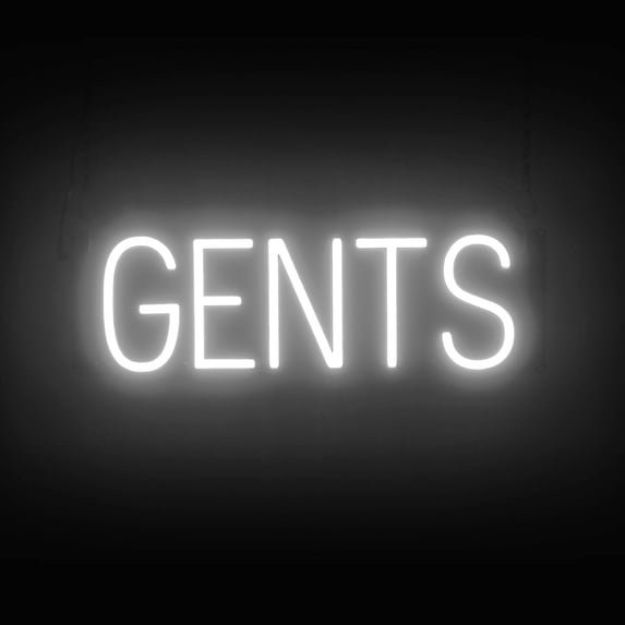 SpellBrite Neon-LED GENTS Sign With Dimming Capability. LED Bathroom Signs for Businesses, Restaurants, and More, 20 inches, White