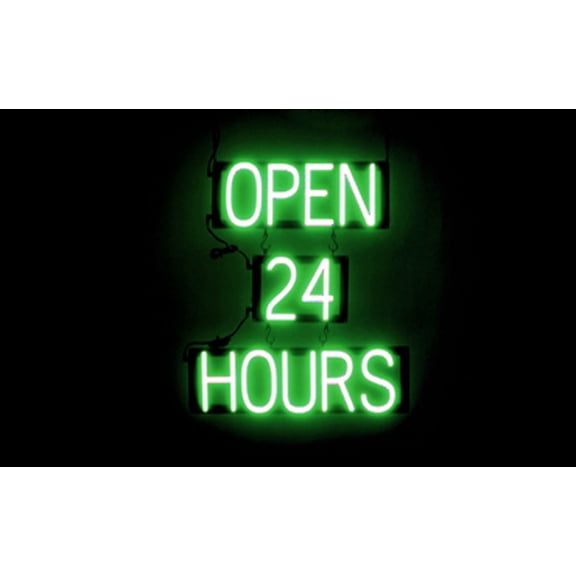 SpellBrite OPEN 24 HOURS LED Sign for Business. 20.8" x 23.8" Green OPEN 24 HOURS Sign Has Neon Sign Look With Energy Efficient LED Light Source. Visible from 500+ Feet, 8 Animation Settings.