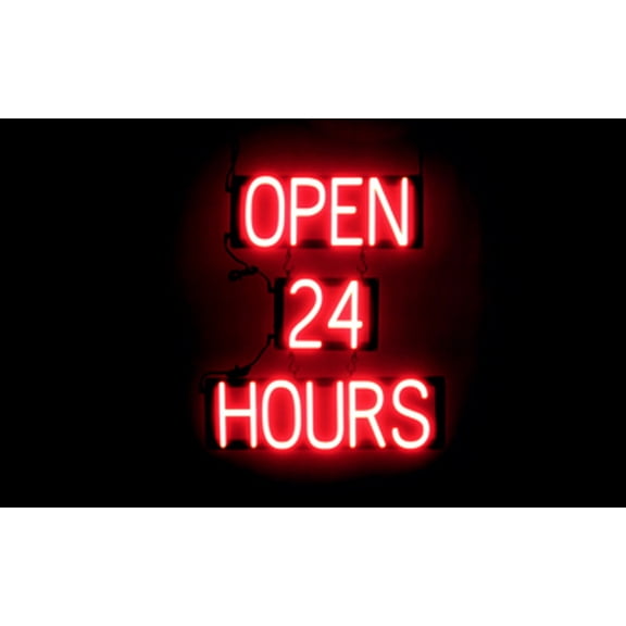 SpellBrite OPEN 24 HOURS LED Sign for Business. 20.8" x 23.8" Red OPEN 24 HOURS Sign Has Neon Sign Look With Energy Efficient LED Light Source. Visible from 500+ Feet, 8 Animation Settings.