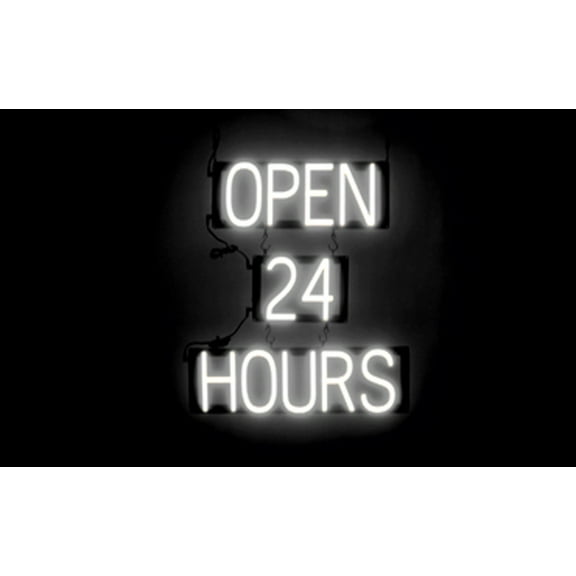 SpellBrite OPEN 24 HOURS LED Sign for Business. 20.8" x 23.8" White OPEN 24 HOURS Sign Has Neon Sign Look With Energy Efficient LED Light Source. Visible from 500+ Feet, 8 Animation Settings.