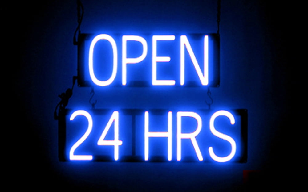 SpellBrite OPEN 24 HRS LED Sign for Business. 16.5" x 15.0" Blue OPEN 24 HRS Sign Has Neon Sign Look With Energy Efficient LED Light Source. Visible from 500+ Feet, 8 Animation Settings.
