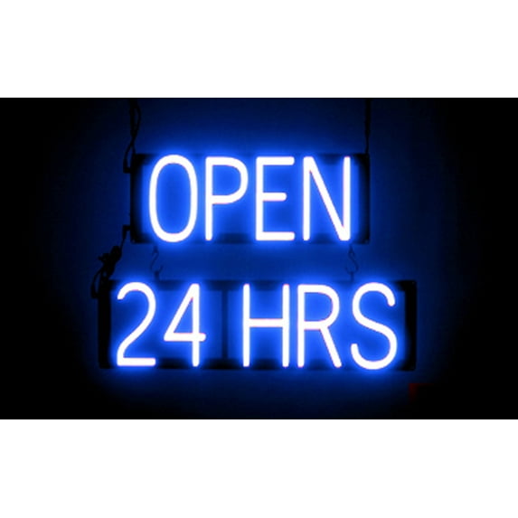 SpellBrite OPEN 24 HRS LED Sign for Business. 16.5" x 15.0" Blue OPEN 24 HRS Sign Has Neon Sign Look With Energy Efficient LED Light Source. Visible from 500+ Feet, 8 Animation Settings.
