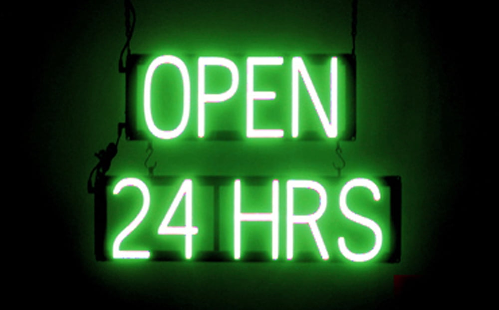 SpellBrite OPEN 24 HRS LED Sign for Business. 16.5" x 15.0" Green OPEN 24 HRS Sign Has Neon Sign Look With Energy Efficient LED Light Source. Visible from 500+ Feet, 8 Animation Settings.