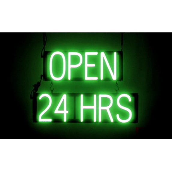 SpellBrite OPEN 24 HRS LED Sign for Business. 16.5" x 15.0" Green OPEN 24 HRS Sign Has Neon Sign Look With Energy Efficient LED Light Source. Visible from 500+ Feet, 8 Animation Settings.