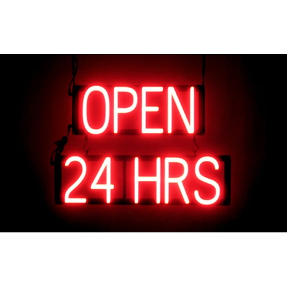 SpellBrite OPEN 24 HRS LED Sign for Business. 16.5" x 15.0" Red OPEN 24 HRS Sign Has Neon Sign Look With Energy Efficient LED Light Source. Visible from 500+ Feet, 8 Animation Settings.