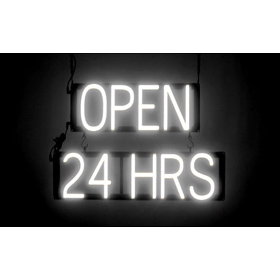 SpellBrite OPEN 24 HRS LED Sign for Business. 16.5" x 15.0" White OPEN 24 HRS Sign Has Neon Sign Look With Energy Efficient LED Light Source. Visible from 500+ Feet, 8 Animation Settings.
