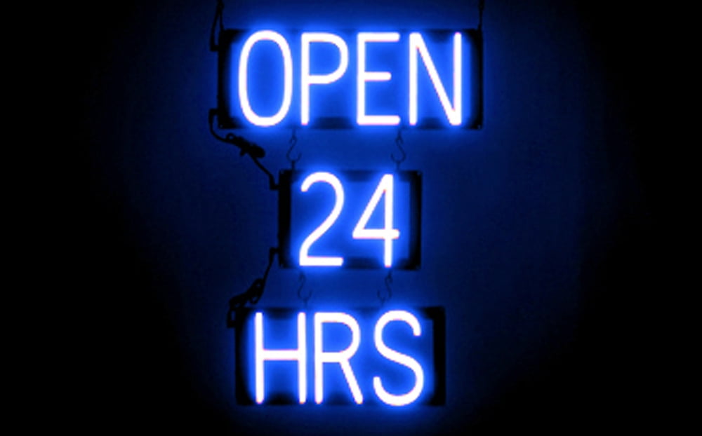 SpellBrite OPEN 24 HRS LED Sign for Business. 16.5" x 23.8" Blue OPEN 24 HRS Sign Has Neon Sign Look With Energy Efficient LED Light Source. Visible from 500+ Feet, 8 Animation Settings.