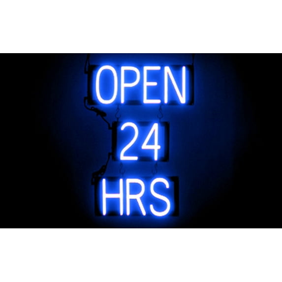 SpellBrite OPEN 24 HRS LED Sign for Business. 16.5" x 23.8" Blue OPEN 24 HRS Sign Has Neon Sign Look With Energy Efficient LED Light Source. Visible from 500+ Feet, 8 Animation Settings.