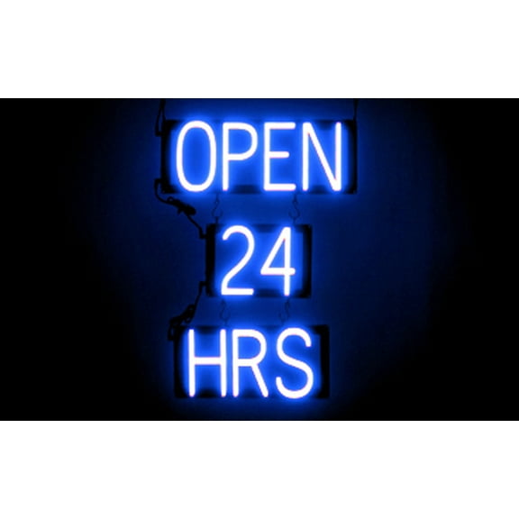 SpellBrite OPEN 24 HRS LED Sign for Business. 16.5" x 23.8" Blue OPEN 24 HRS Sign Has Neon Sign Look With Energy Efficient LED Light Source. Visible from 500+ Feet, 8 Animation Settings.