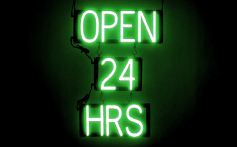 SpellBrite OPEN 24 HRS LED Sign for Business. 16.5" x 23.8" Green OPEN 24 HRS Sign Has Neon Sign Look With Energy Efficient LED Light Source. Visible from 500+ Feet, 8 Animation Settings.