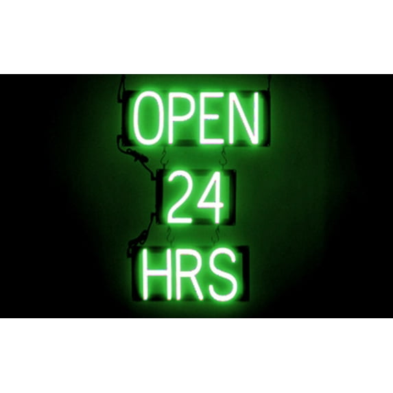 SpellBrite OPEN 24 HRS LED Sign for Business. 16.5" x 23.8" Green OPEN 24 HRS Sign Has Neon Sign Look With Energy Efficient LED Light Source. Visible from 500+ Feet, 8 Animation Settings.