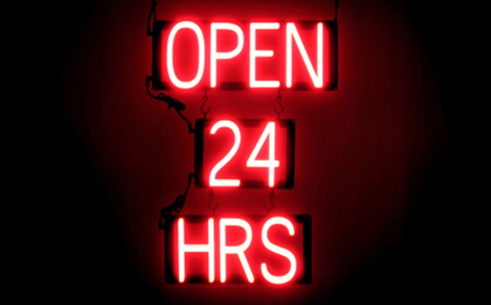 SpellBrite OPEN 24 HRS LED Sign for Business. 16.5" x 23.8" Red OPEN 24 HRS Sign Has Neon Sign Look With Energy Efficient LED Light Source. Visible from 500+ Feet, 8 Animation Settings.