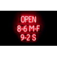 thumbnail image 1 of SpellBrite OPEN 8-6 M-F 9-2 S LED Sign for Business. 23.7" x 23.8" Red OPEN 8-6 M-F 9-2 S Sign Has Neon Sign Look With Energy Efficient LED Light Source. Visible from 500+ Feet, 8 Animation Settings., 1 of 4