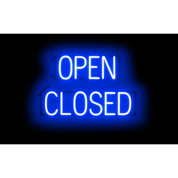 SpellBrite OPEN CLOSED LED Sign for Business. 23.8" x 15.0" Blue OPEN CLOSED Sign Has Neon Sign Look With Energy Efficient LED Light Source. Visible from 500+ Feet, 8 Animation Settings.